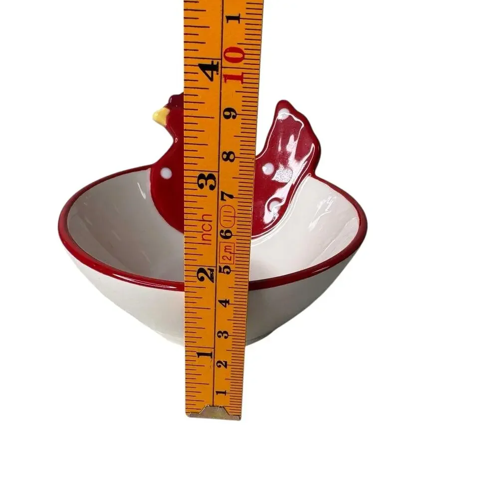Sur La Table Red White Chicken Shaped Bowls Set of 2 Rooster Polka Dot Farmhouse